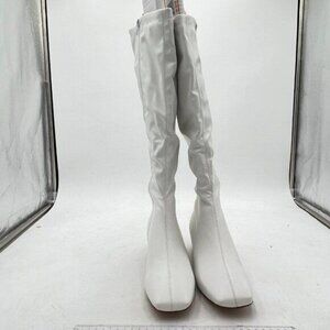 White Women's Faux Leather Knee High Flat Slouch Boots